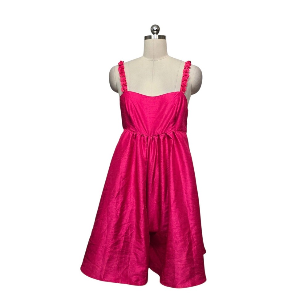 Hutch Anthropologie Hot Pink Rosette Strap Smocked Back Romper Womens Size Small